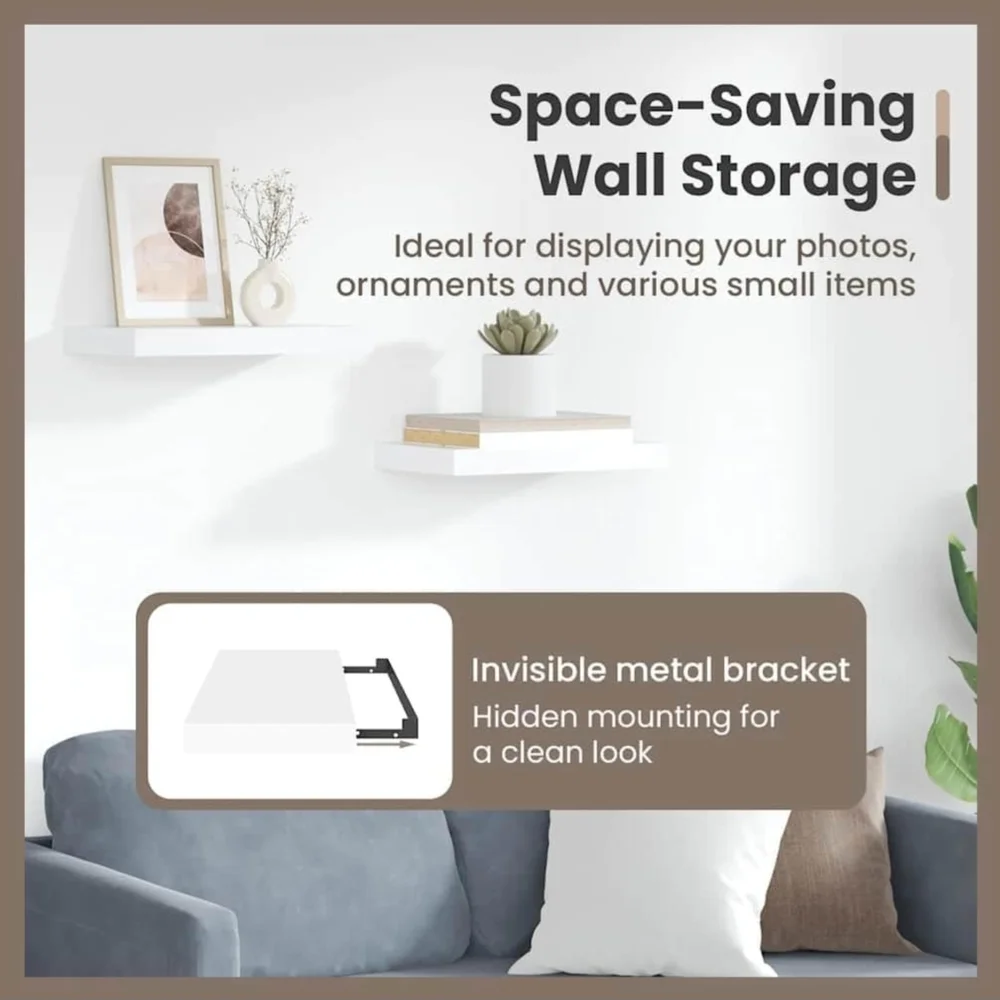 White Floating Wall Shelves 2 pcs 15.7